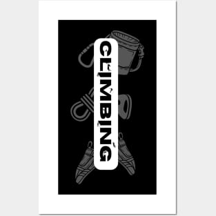 climbing with rock climbing equipment white Posters and Art